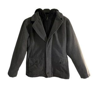 Boys Calvin Klein Layered Look Gray and Black Hooded Jacket Size Medium 10/12